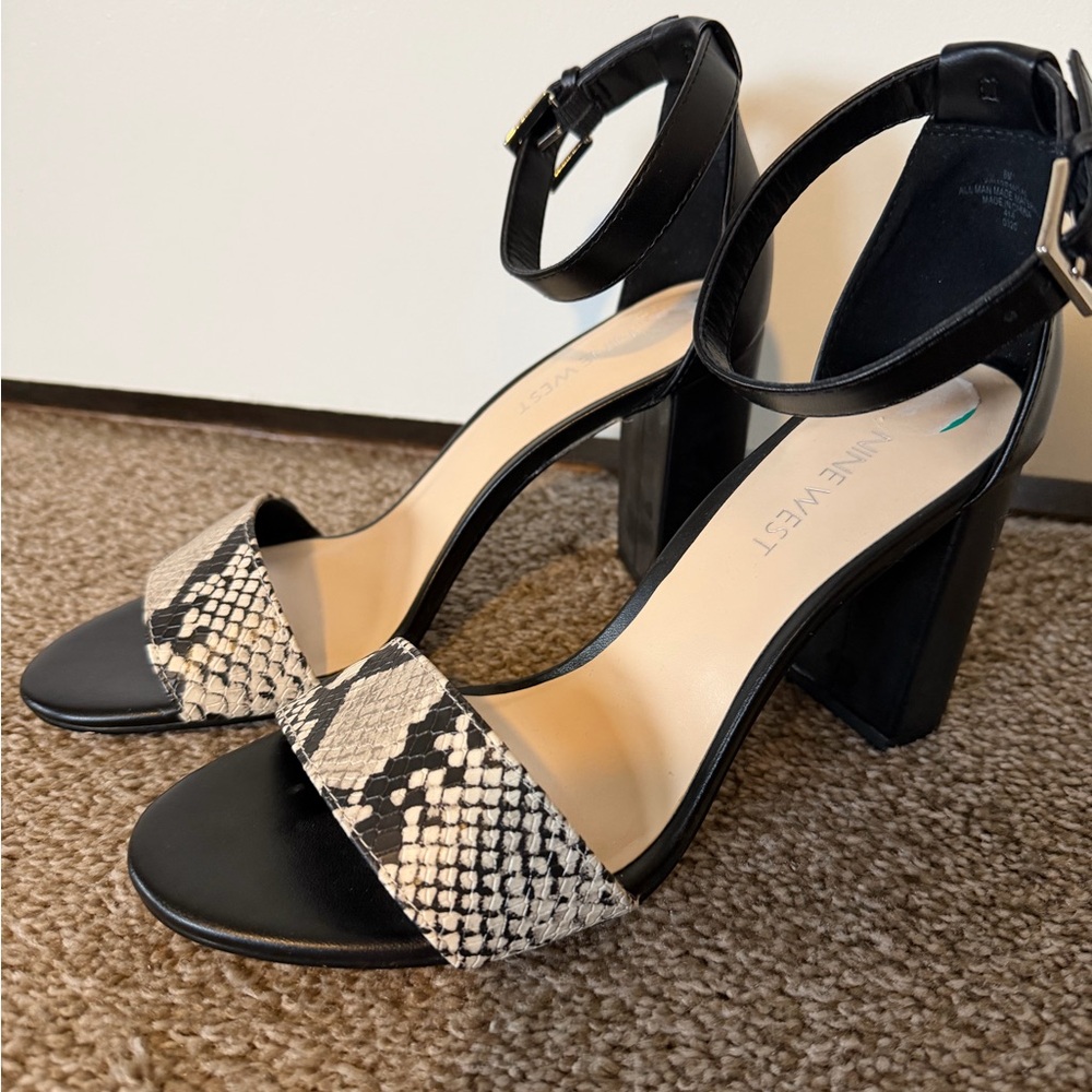Nine West snake print ankle strap sandals